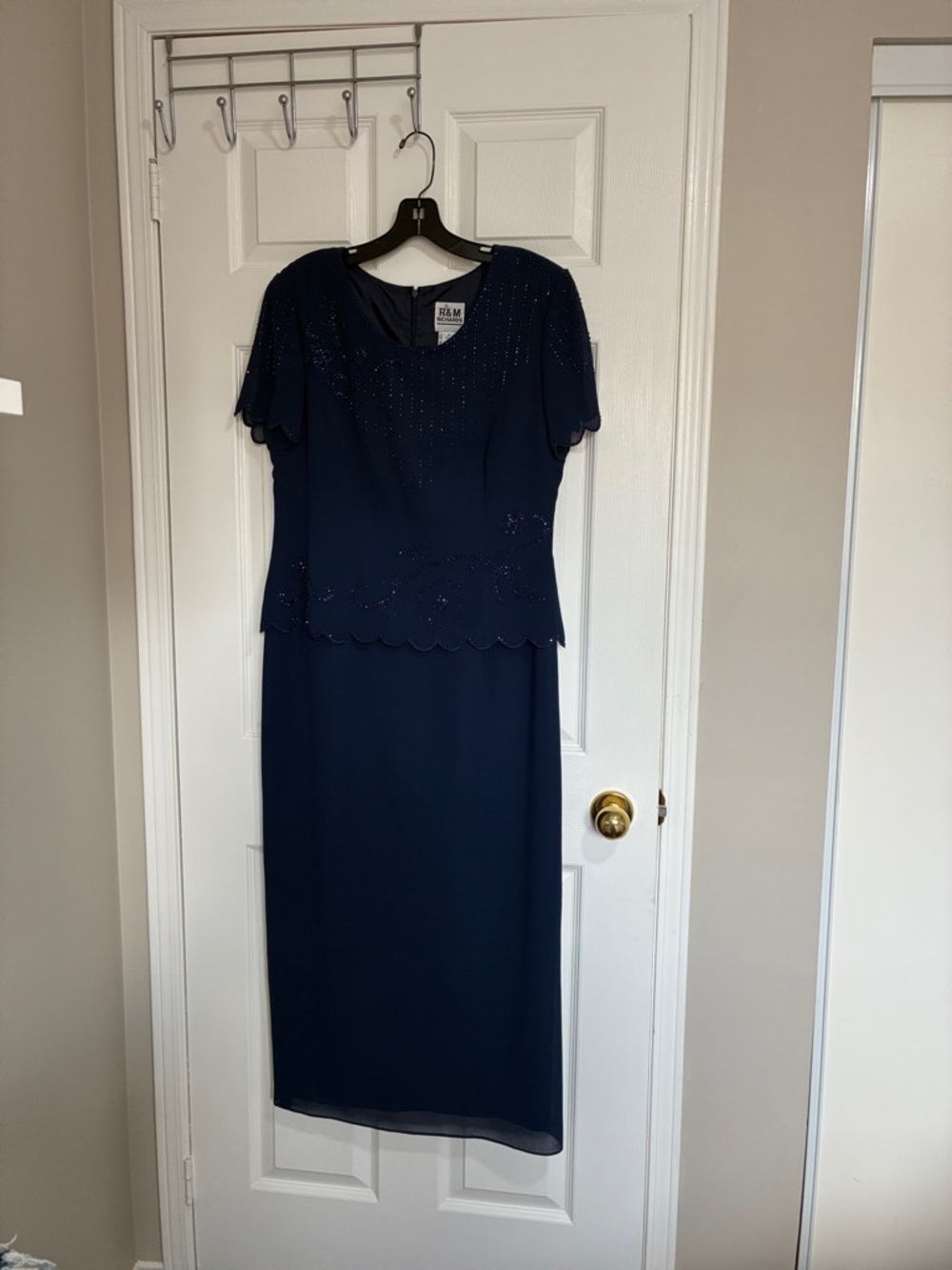 R&M Richards Navy Beaded Evening Dress size 12